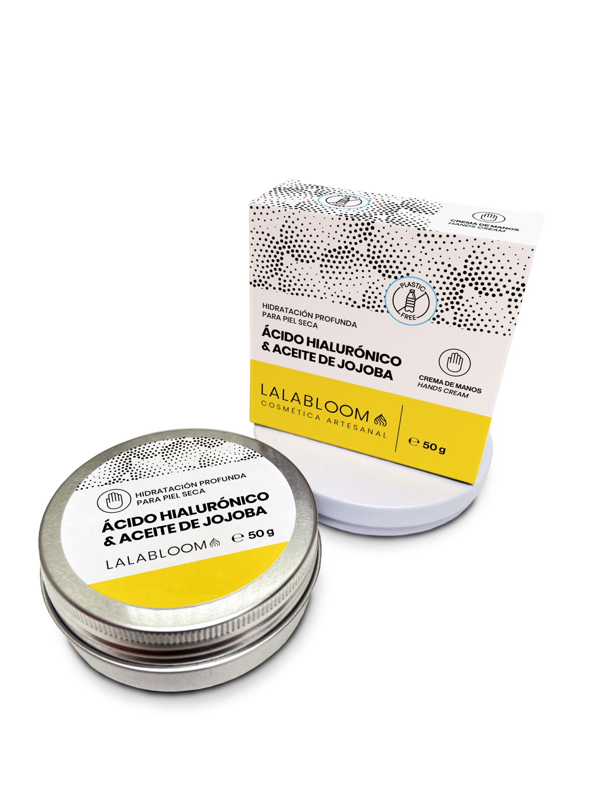 Crema de manos con ácido hialurónico y jojoba, Lalabloom, 60g