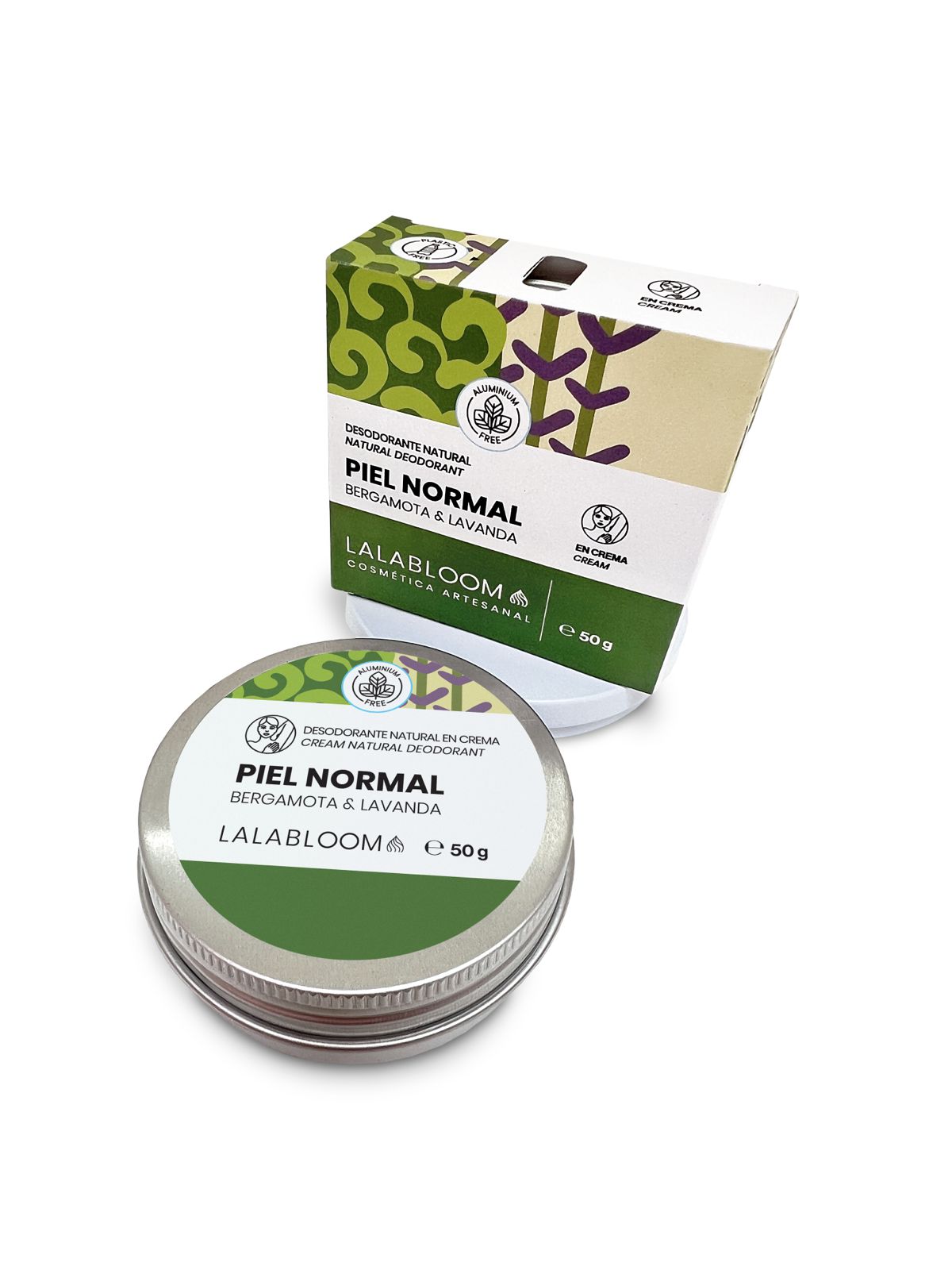 Desodorante en crema para piel normal- Bergamota y Lavanda-, Lalabloom, 50g