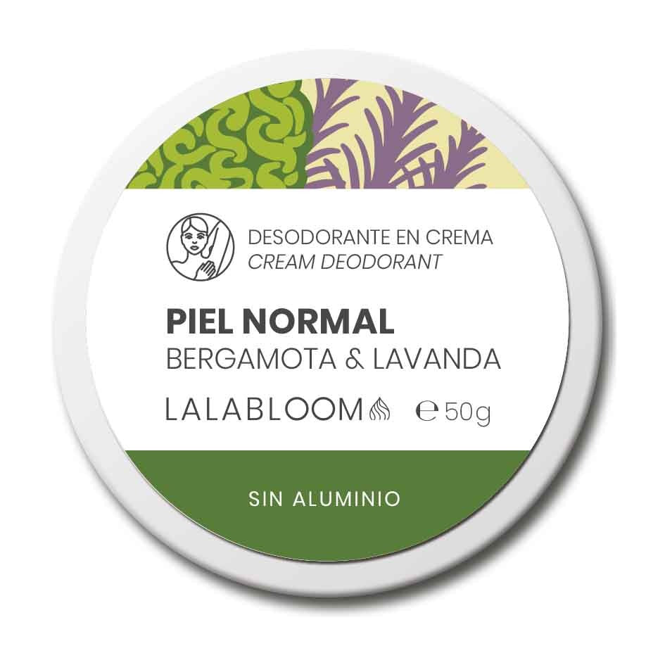 Desodorante en crema para piel normal- Bergamota y Lavanda-, Lalabloom, 50g
