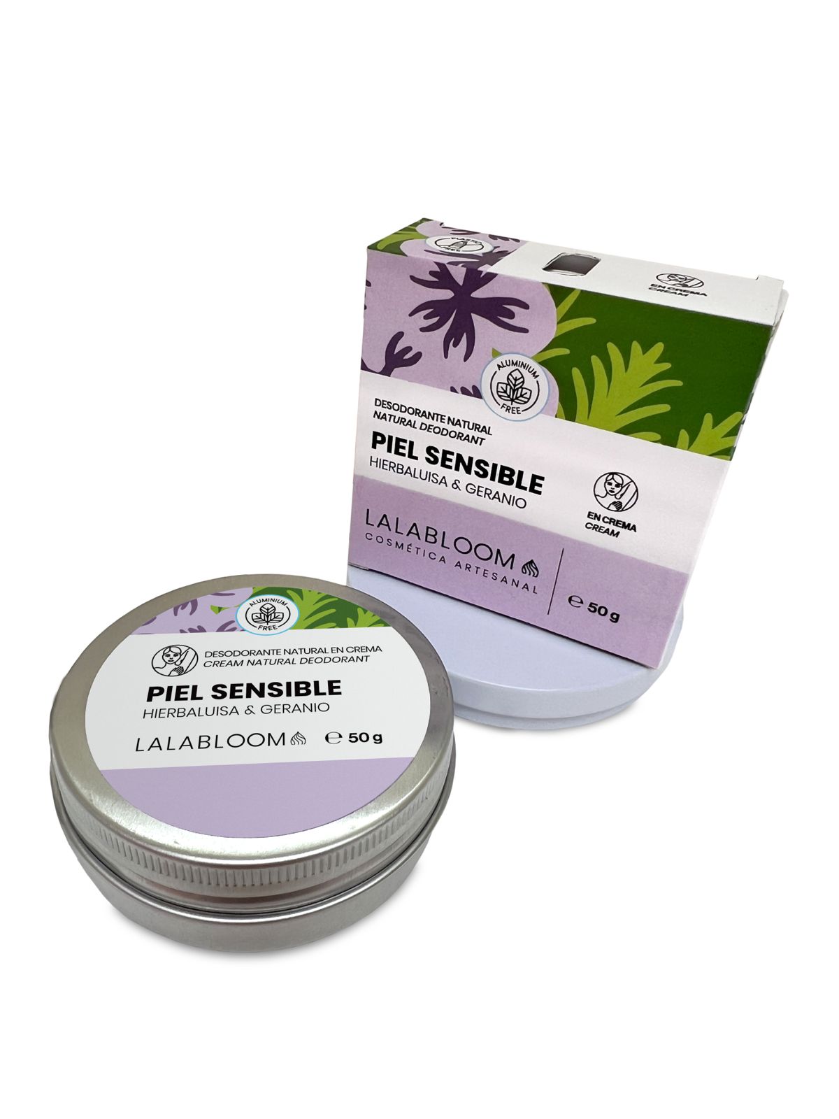 Desodorante en crema para piel sensible- Hierba Luisa y Geranio-,  Lalabloom, 50g