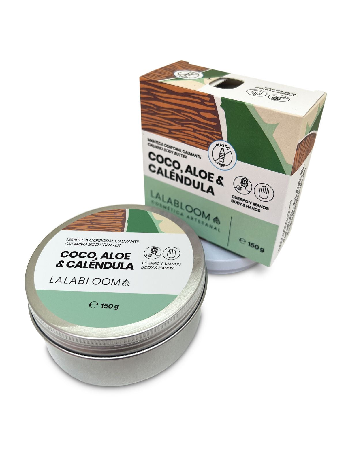 Manteca corporal calmante-Coco, aloe y caléndula-, Lalabloom, 150g