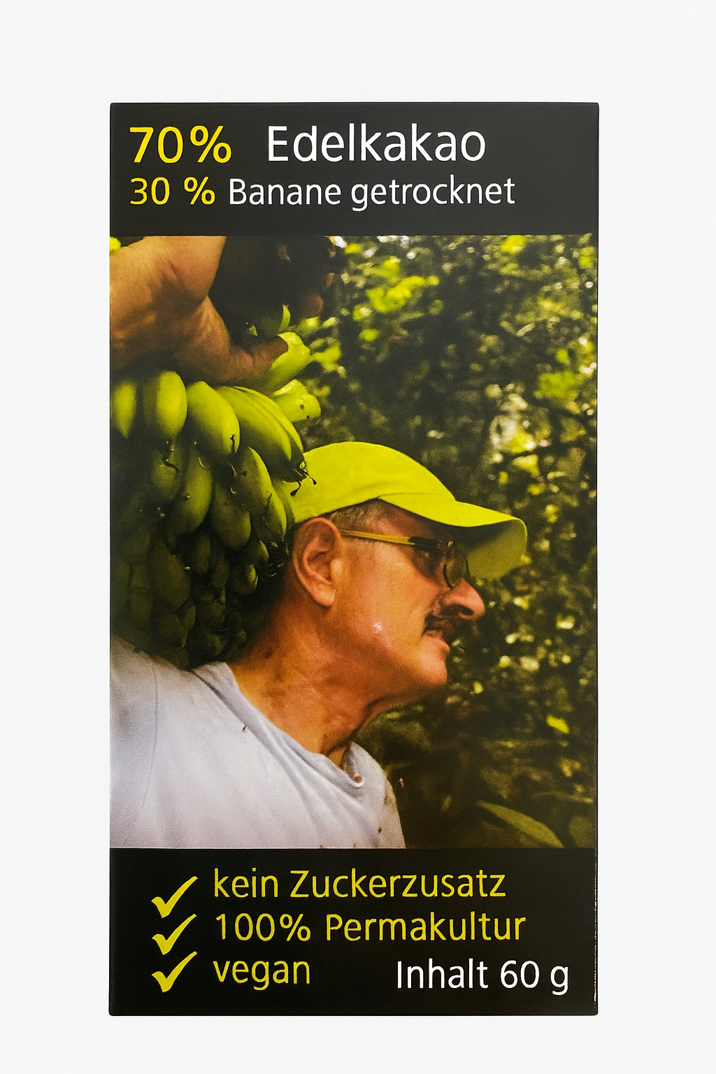 Tableta de chocolate 70%, orgánico, endulzado con banano, Fuerza natural