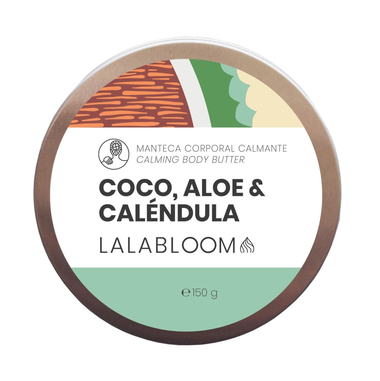 Manteca corporal calmante-Coco, aloe y caléndula-, Lalabloom, 150g