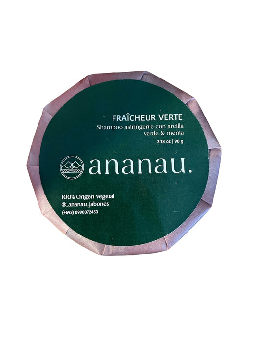 Shampoo sólido astringente con arcilla verde y menta, Fraîcheur Verte, Ananau, 90g